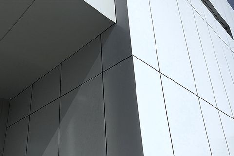 An inside corner where panel joints meet a soffit.